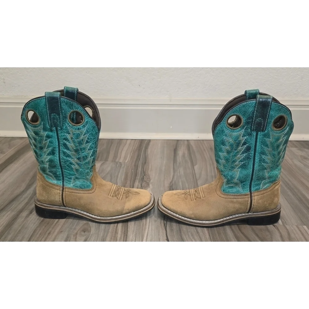 Smoky Children’s Jesse Brown Distress and Turquoise Leather Western Cowboy Boots
